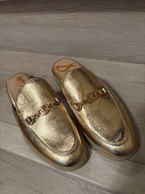 💛Sam Edelman Gold Metallic Kira Leather upper size US 6.5M/EUR 36.5 Slide Mules💛